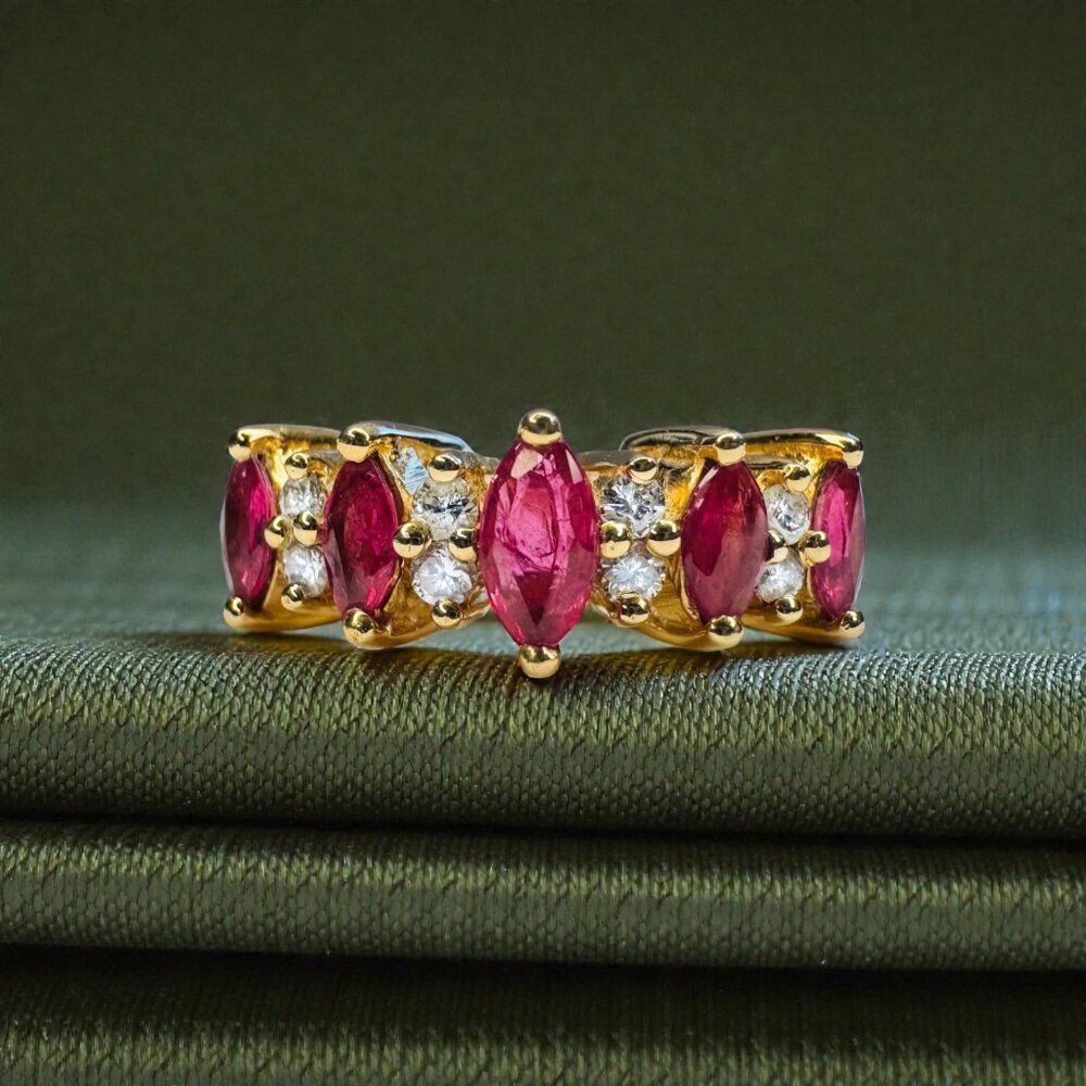 DESIGNER- 14K Gold Natural Ruby & Diamond Ring -Size 5.5- 1CT Stacking Ring 3.1g